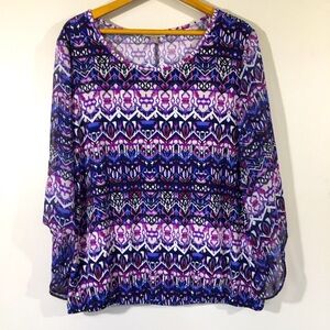 Roz & Ali Geometric Print Ballon Hem‎ Popover Top